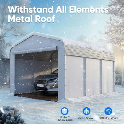10x15 FT Heavy Duty Metal Carport with PE Sidewalls