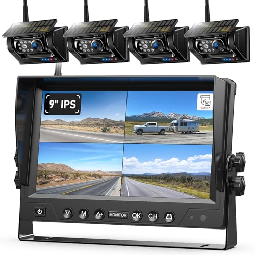 4 Magnetic Solar Wireless Backup Camera HD1080P 9" Loop Recording Monitor (4 Count)