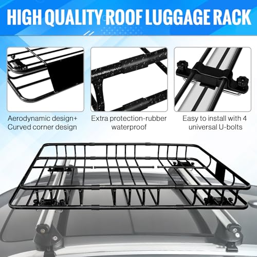 Roof Rack Cargo Basket 54"X36"with Cargo Bag and Net
