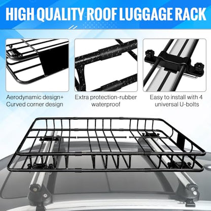 Roof Rack Cargo Basket 54"X36"with Cargo Bag and Net