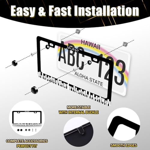 Music Notes License Plate Frame Stainless Steel Funny Piano License Holder