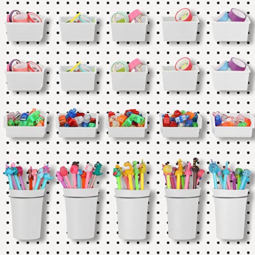 20 Pcs Pegboard Bins and Cups with Hooks and Loops Peg Assortment Organizer Accessories Various Tool Organizer Pegboard Baskets Set for Garage Workshop Workbench Office