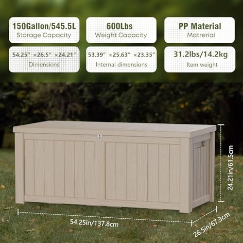 150 Gallon Outdoor Storage Box Patio Deck Box Waterproof