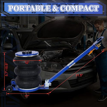 5T Triple Bag Air Jack 11000lbs Pneumatic Jack 3s Fast Lift Up 16in Airbag Jack with Adjustable Long Handle Heavy Duty Triple Air Bag Jack Lift for Cars Garage