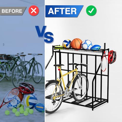 4-Bike Stand, Bike Storage Rack, Bicycle Floor Rack for Garage Organizer, Indoor Sporting Gear Storage Station