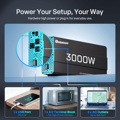 Inverter P2 3000W Pure Sine Wave Inverter 12V DC to 120V AC Converter for Home
