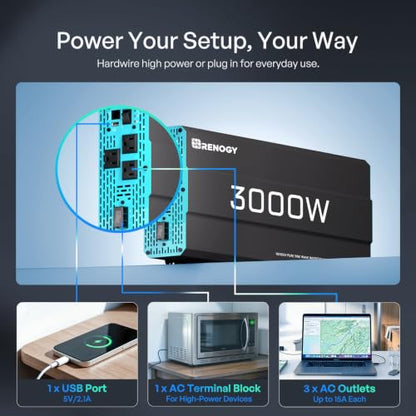 Inverter P2 3000W Pure Sine Wave Inverter 12V DC to 120V AC Converter for Home