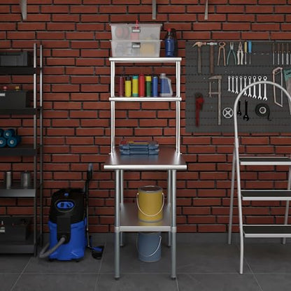 Stainless Steel Work Table Double Tier Overshelf