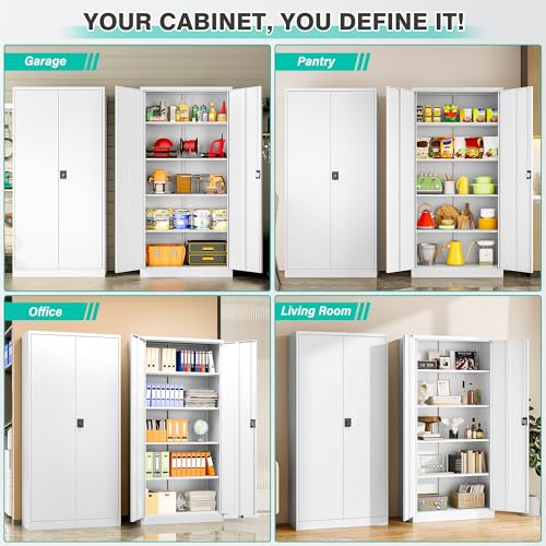 White Metal Storage Cabinet with Adjustable Shelves