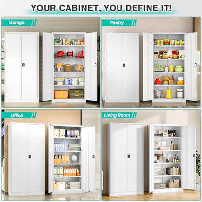 White Metal Storage Cabinet with Adjustable Shelves