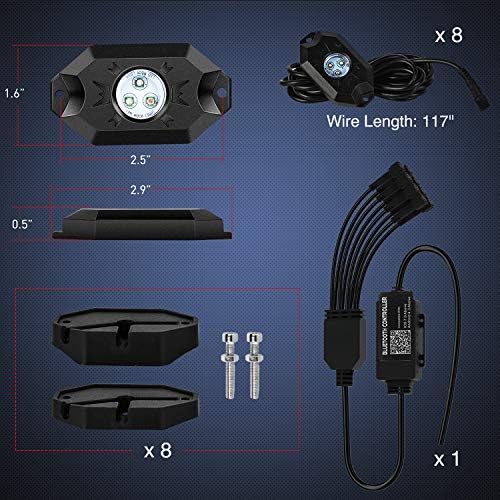 RGB LED Rock Lights Kit 8PCS Underglow Pod Lights (8 Count)