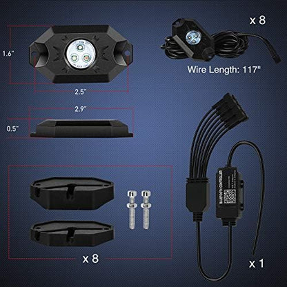 RGB LED Rock Lights Kit 8PCS Underglow Pod Lights (8 Count)