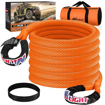 Kinetic Recovery Rope 33000 LBS 1" x 30ft Snatch Strap Heavy Duty Offroad Towing Starp Kit Vehicle Recovery kit for UTV ATV SUV Truck Car Jeep Tractor