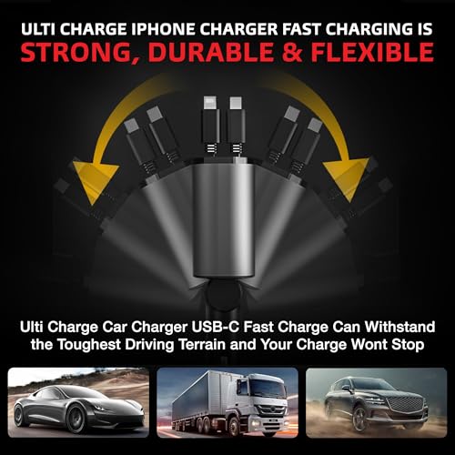 Ulti Charge iPhone Car Charger USB C Fast Charge Retractable 120W 4