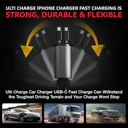 Ulti Charge iPhone Car Charger USB C Fast Charge Retractable 120W 4