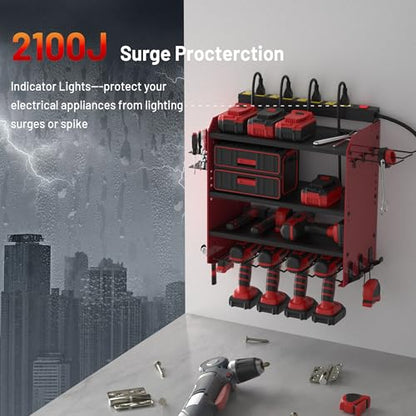 Power Tool Organizer Wall Mount with Charging Station & 8 Outlet