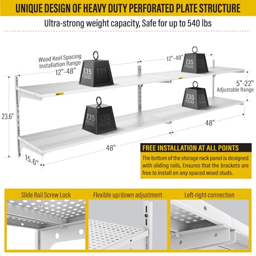2 Pack 2 Tier 1.3x4ft Garage Shelving Wall Mounted (2 Count)