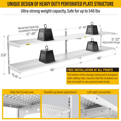 2 Pack 2 Tier 1.3x4ft Garage Shelving Wall Mounted (2 Count)