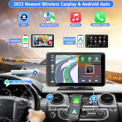 Portable Wireless with Apple CarPlay and Android Auto Screen for Car