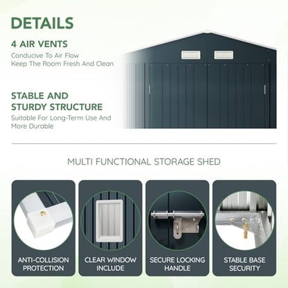 10x12X7.5FT Outdoor Steel Storage Shed with Lockable Doors and Frame Floor