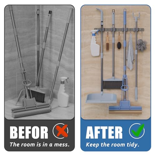 Wall Mounted Broom and Mop Organizer Stainless Steel Storage Rack