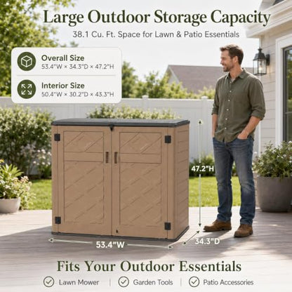 Outdoor Storage Cabinet 38 Cu.Ft Horizontal Resin Storage Shed