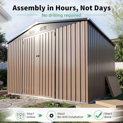 8' x 10' Large Waterproof Metal Outdoor Storage Shed