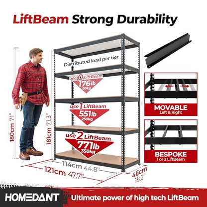 Black 47.7" W 5 Tier Storage Shelves Garage Shelving Unit Metal
