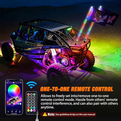 RGB LED Whip Light 2PCS 4FT with 6 Rock Lights Combo
