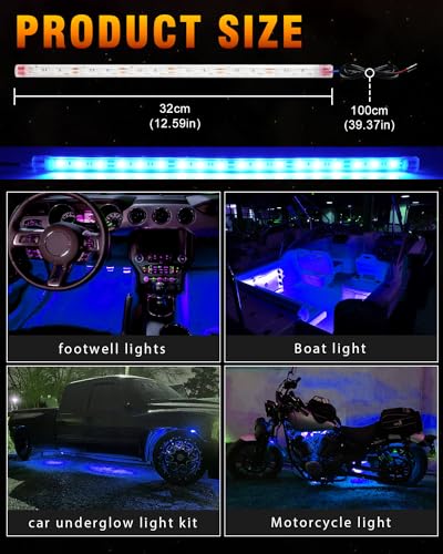 Blue 12V LED Strip Lights 32CM Waterproof for Car Boat Motorcycle Pack of 6 (6 Count)