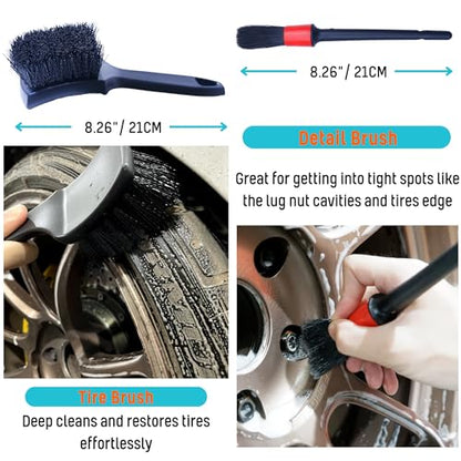 PRO Choice 4 Pack Long Handle Wheel Brush Kit for Cleaning Wheel and Tire