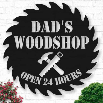 Personalized Dads Woodshop Metal Sign