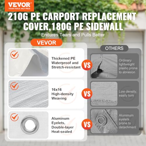 Carport Replacement Canopy Top Cover + Sidewall 10 x 20 ft