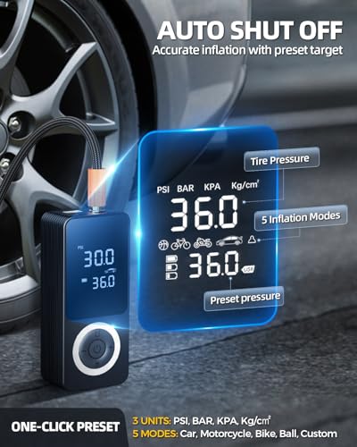 Tire Inflator Portable Air Compressor with Smart Pressure Detection
