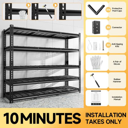 5 Tier 60" W X 20" D X 72" H Storage Shelves 3000LBS Metal Garage Shelving Adjustable Storage Shelf Metal Racks with Shelves Heavy Duty Shelving Units and Storage Utility Shelf (5 Count)