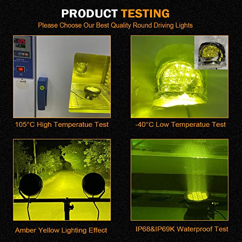 5Inch 160W Round Offroad Lights 18800LM LED Amber Fog Lights Yellow Driving Light Bar Off Road Spot Light Pods With Wiring Harness IP69K for Car Trucks SUV