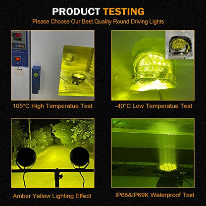 5Inch 160W Round Offroad Lights 18800LM LED Amber Fog Lights Yellow Driving Light Bar Off Road Spot Light Pods With Wiring Harness IP69K for Car Trucks SUV