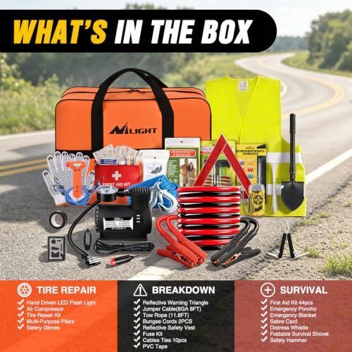 Car Roadside Emergency Kit with Jumper Cables Air Compressor