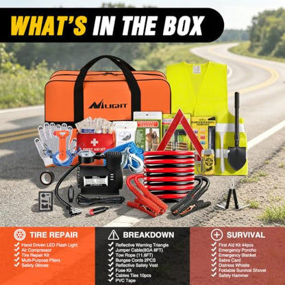 Car Roadside Emergency Kit with Jumper Cables Air Compressor