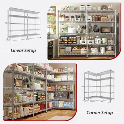 1500LBS Storage Shelves 61.7''W Wire Shelving Unit 5 Tier Metal Shelving for Storage Rack Shelves Heavy Duty Garage Shelf Pantry Shelves Kitchen Shelving (5 Count)