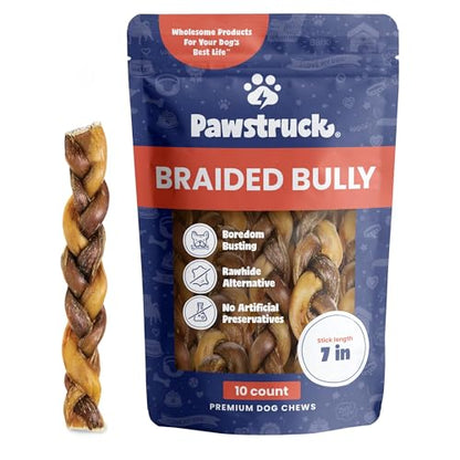 Natural 7” Braided Bully Sticks for Dogs (10 Count)
