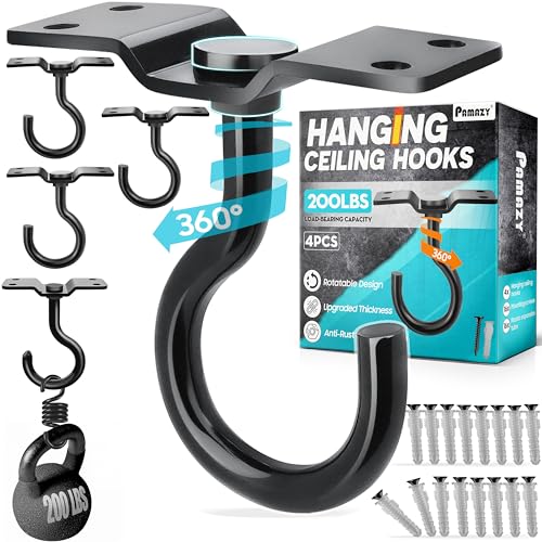 4Pcs 200LB Rotatable Ceiling Hook Wall Mount Metal Hanger for Hanging Plant (4 Count)