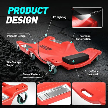40 Inch Low Profile Plastic Rolling Garage Shop Floor Creeper with LED Light