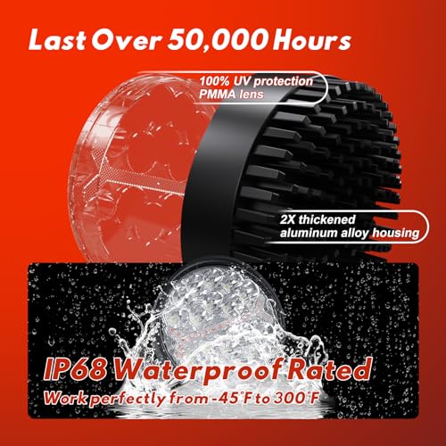 LED Light Pods Bar 4 Inch 30000LM 60W Round Spot Flood Amber White Driving Offroad Fog Work Backup Bumper for Truck Jeep ATV UTV SUV Tractor Motorcycle 4x4 Cart Trailer Boat Waterproof 2PCS