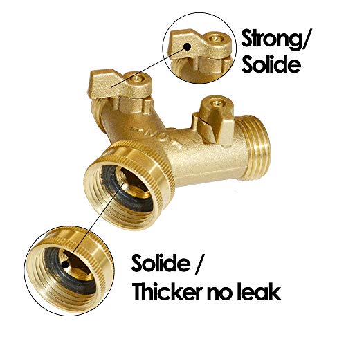 2 Way Hose Y Valve Hose Splitter Garden Hose Y Valve Connectors 2 way shut off valves With Solid Brass Handle Brass Y Valves Water Garden Hose Adapter 3 (2 Count)