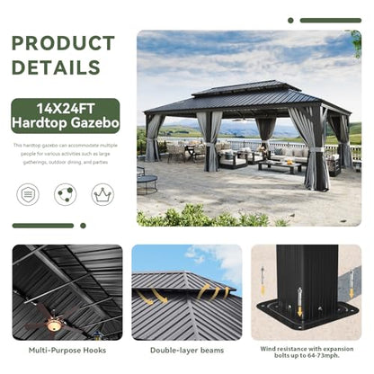 14' X 24' Hardtop Gazebo with Drainage
