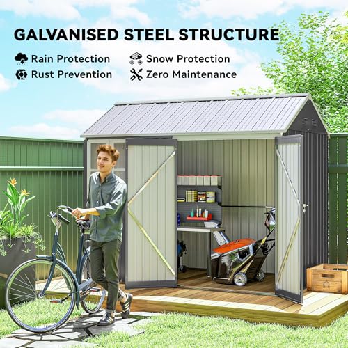8' x 5.5' Outdoor Storage Shed Metal Garden Shed Window Gray