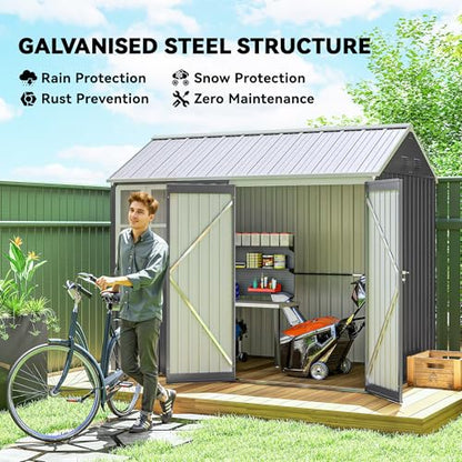 8' x 5.5' Outdoor Storage Shed Metal Garden Shed Window Gray