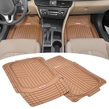 Beige Heavy Duty Front & Rear Rubber Floor Mats Universal Liners for Car SUV Van & Truck