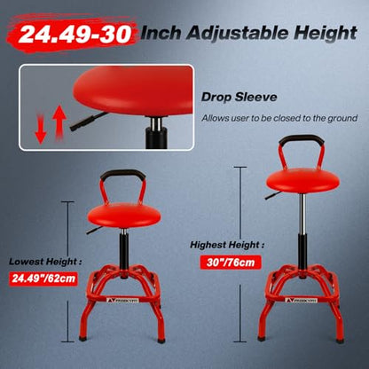 Garage Stool Adjustable Height Swivel Work Mechanic Shop Stool with Backrest